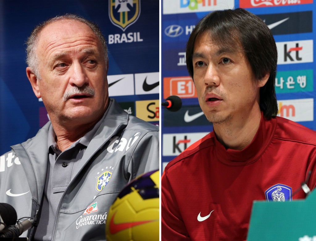 Brazil manager Luiz Felipe Scolari(left), and Korean skipper Hong Myung Bo will clash on Saturday night in Korea. (Yonhap)