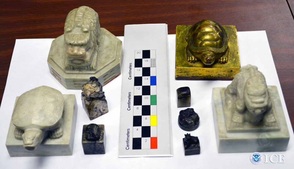 The nine seals include three national seals of the Korean Empire, one royal seal of the Korean Empire and five signets of the Joseon Royal Court of the Joseon Dynasty. The Korean Empire (1897-1910) succeeded the Joseon Dynasty (1392-1910). (ICE photo)