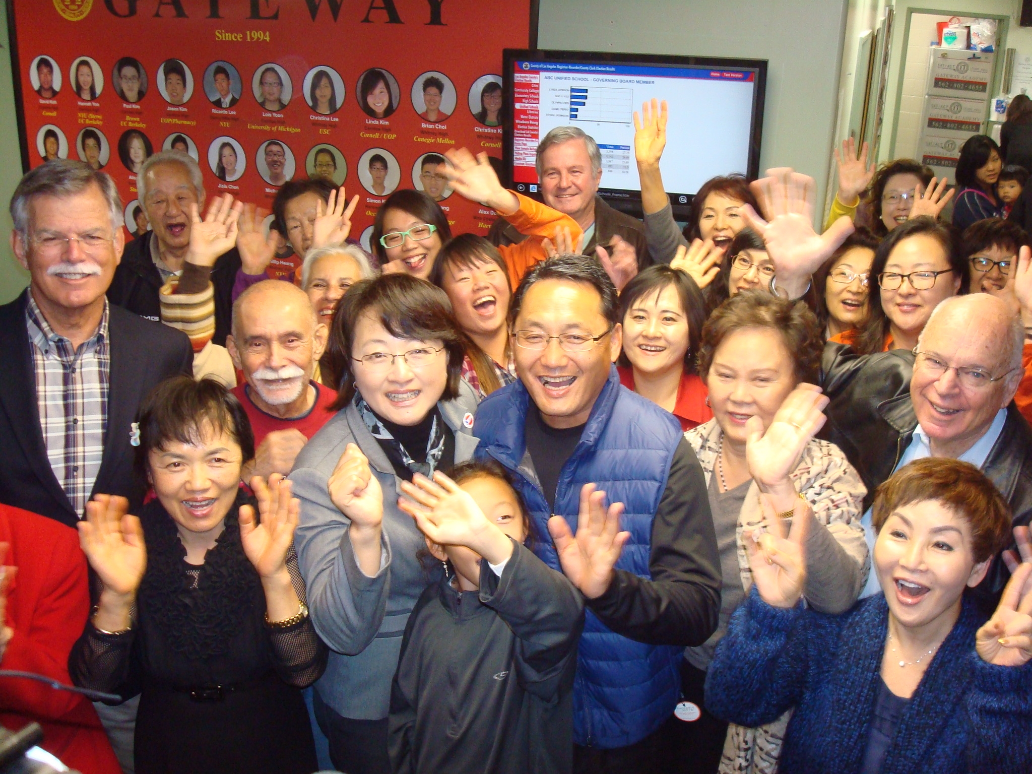Soo Yoo and her supporters were all smiles as the election results came in.