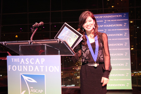Chung Yea-kyung poses with her Vic Mizzy Scholarship at the 18th Annual ASCAP Foundation Awards Ceremony at Jazz at Lincoln Center’s Allen Room in New York City. (Courtesy of Chung Yea-kyung)