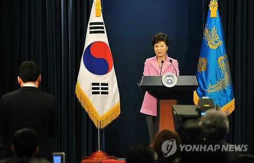 South Korean President Park Geun-hye listens to a journalist during her New Year's press conference at the presidential Blue House in Seoul, South Korea, on Monday, Jan. 6, 2014. Park called for resuming reunions of families separated by the Korean War in the early 1950s. (AP /Yonhap)