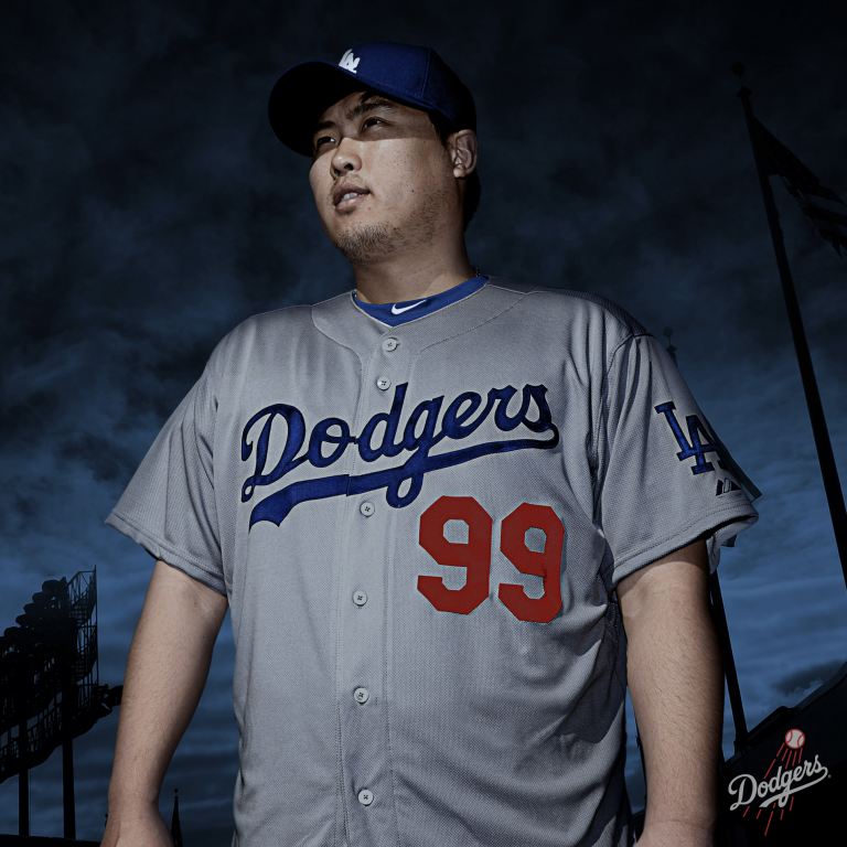 The Los Angeles Dodgers released  photos of their new alternate road uniform with Ryu Hyun-jin as one of the models. (Dodgers Photo)