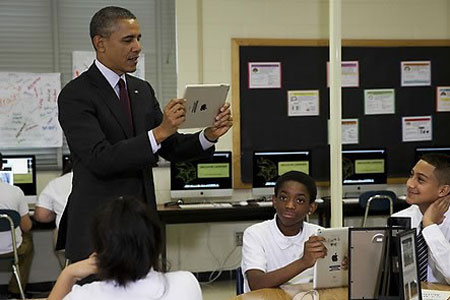 President Obama cited South Korea again as an exemplary case to look to in a bid to strengthen the nation’s internet connection in schools. (Yonhap)