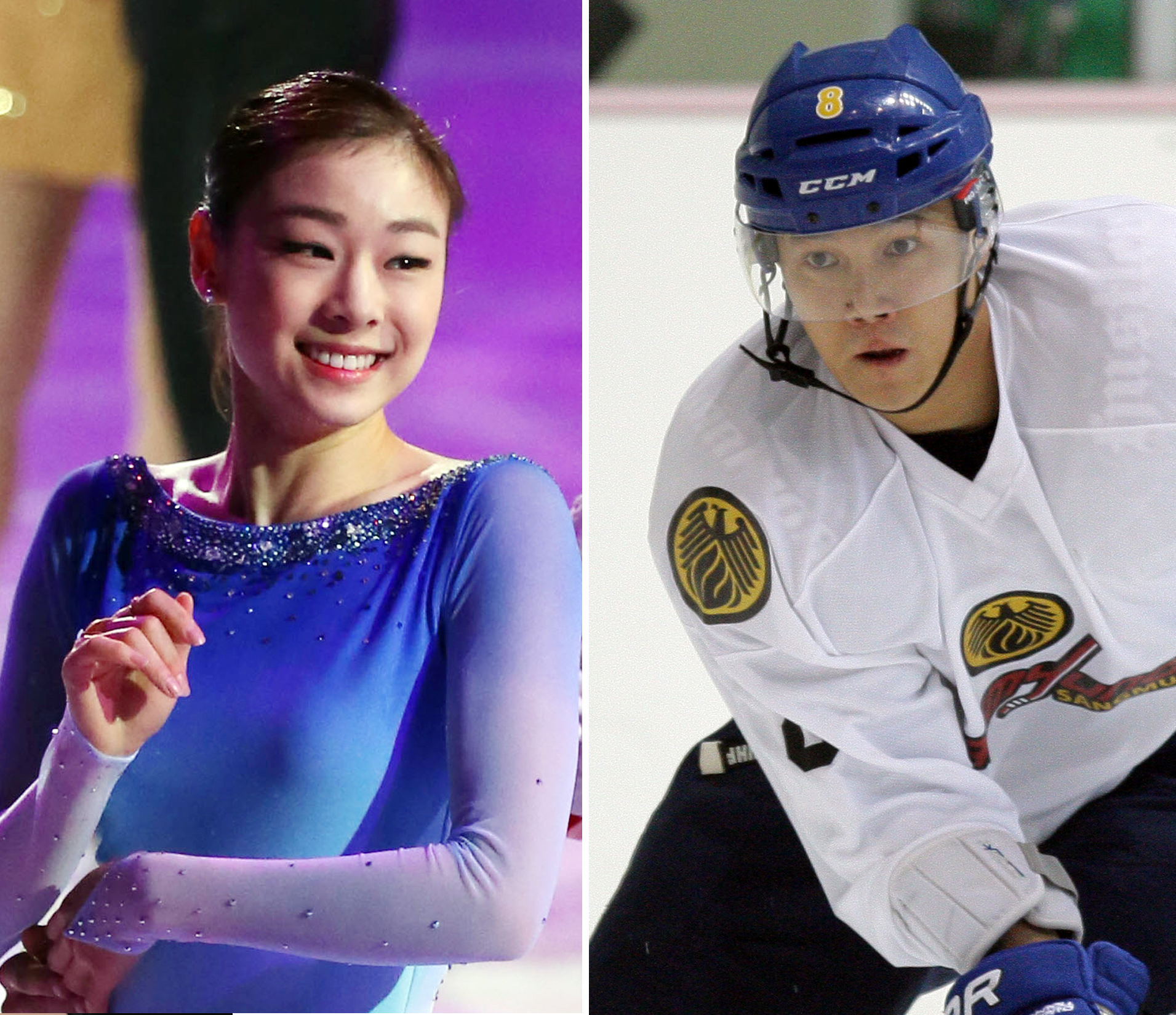 Kim Yuna's camp confirmed that she's been dating an ice hockey player Kim Won-jung, right.  (Yonhap)