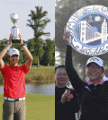 Noh Seung-yul, left, and Lydia Ko raised up championship trophies on the same day. (AP)