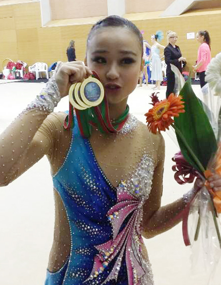 Rhythmic gymnast Son Yeon-jae won four titles  at a World Cup stop in Portugal over the weekend. (Yonhap - Courtesy of IB Worldwide) 