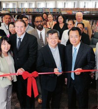 YNOT at the opening ceremony of its fifth "Library of Love" at Dorothy Kirby Center on Thursday. (The Korea Times/Park Sang-hyuk)