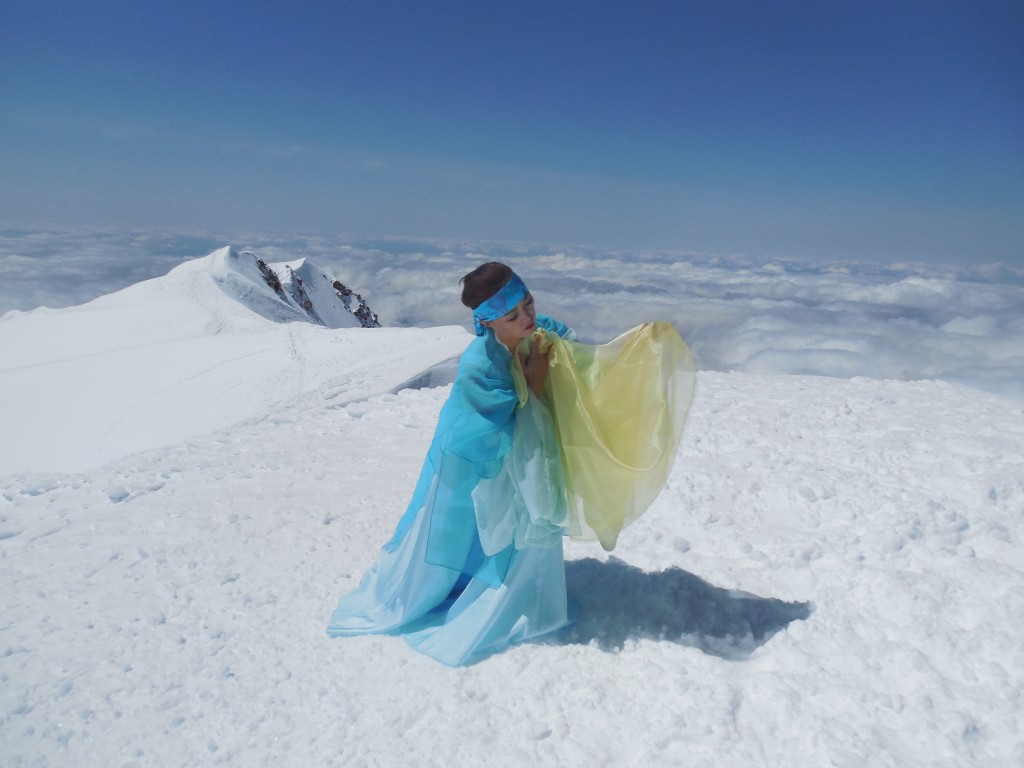 Dancer Uhm Ju-yoon performs on Mount Hood.