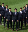 The South Korean World Cup soccer team got all dressed up and posed for the camera with the head coach Hong Myung-bo in the middle. Their suits, called 'Pride 11,' were specially made for them by Samsung's Everland Fashion division. (Yonhap)