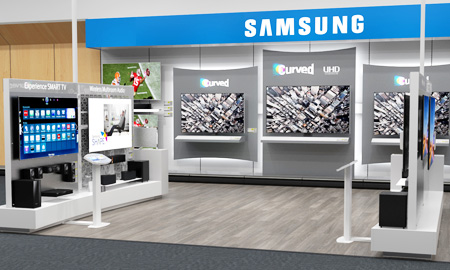 This is Samsung Electronics’ “shop-in-shop” section, dubbed the Samsung Entertainment Experience, set up at one of Best Buy stores in the United States. (Courtesy of Samsung Electronics)