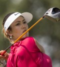 Michelle Wie hits from the 10th tee box during the second round of the NW Arkansas Championship golf tournament on Sunday, June 29, 2014, in Rogers, Ark. (AP Photo/Beth Hall)