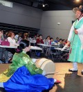 Attendees of the National Korean Studies Seminar look on at a traditional performance inside the KCCLA. (Park Sang-hyuk / The Korea Times)