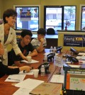 Young Kim, a Republican candidate for the 65th District seat in the State Assembly, encourages volunteer workers inside her Buena Park office.