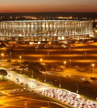 A view of Brasilia's National Stadium complex in Brasilia, Brazil, Monday, June 9, 2014. The Brazil's 2014 soccer Word Cup is set to begin in just a few days, with the opening match on June 12. (AP Photo/Eraldo Peres)