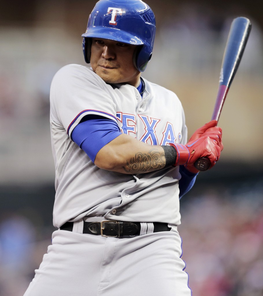 Texas Rangers' Shin-Soo Choo, of Korea, avoids a close pitch. (AP) 