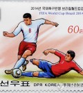 This photo shows a North Korean stamp published to commemorate the World Cup finals in Brazil. (No sale outside of South Korea) (KCNA-Yonhap)