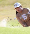 Park Inbee watches a bunker shot during the final round of the Ricoh Women's British Open on July 13, 2014, at Royal Birkdale Golf Club in Southport, England. (AP)