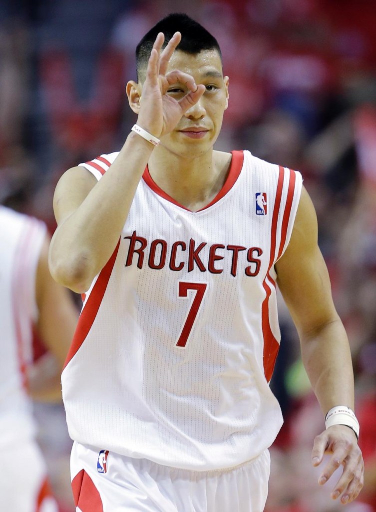 Jeremy Lin gestures after making a three-pointer. (AP)