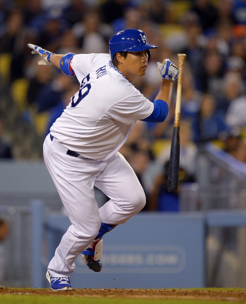 Ryu Hyun-jin helped himself with two hits, including an RBI double, on July 2 at the Dodger Stadium, but had nothing to show for it at the end. (AP)