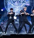 Six members of the rising K-pop boy group VIXX, which stands for Voice, Visual, Value in Excelsis, perform in this file photo following the release of its fourth single "Eternity" in May. The song helped the group top the music charts immediately after the release. The six members will soon perform in Osaka and Tokyo in August. (Courtesy of Jellyfish)