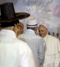 Pope Francis meets with religious leaders prior to the start of am ass he celebrated in Seoul's Cathedral, South Korea, Monday, Aug. 18, 2014. (AP Photo/Gregorio Borgia)