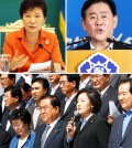 The ongoing Sewol crisis is proving that the politics of compromise is non-existent, further contributing to public cynicism about politics. Clockwise from top left are President Park Geun-hye speaking during an economic advisory meeting at Cheong Wa Dae, Tuesday; Strategy and Finance Minister Choi Kyung-hwan making an appeal to the National Assembly to act on pending bills related to people's living standards and Rep. Park Young-sun, interim chief and floor leader of the opposition New Politics Alliance for Democracy, who took to the street with colleagues to press for demands on behalf of relatives of those who died on the Sewol ferry to be included in a bill to establish a committee with full powers to investigate and indict people connected to the sinking of the vessel. (Yonhap)