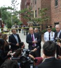 The New York Police Department reveals details of the case outside the Flushing apartment Tuesday. (Jo Jin-woo/The Korea Times)