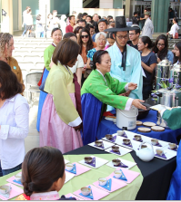 The Korean tea ceremony drew crowds at the L.A. Times Central Court inside LACMA Saturday. (Brant Bogan/LACMA)