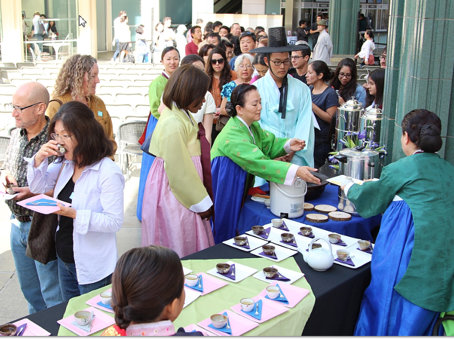 The Korean tea ceremony drew crowds at the L.A. Times Central Court inside LACMA Saturday. (Brant Bogan/LACMA)