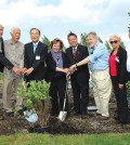 1492 Green Club President Baek Young-hyun, second from left, poses with New York Korean Consul General Son Se-joo, Bergen County Executive Katherine Donovan and Korean American Association of New Jersey President Yoo Kang-hoon while planting the Miss Kim lilac inside New Overpeck Park.