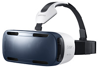 Seen is Samsung Electronics' virtual-reality head-mount display, the "Gear VR." The company unveiled the new smart wearable device, capable of showing the quad high-definition screen of the company's latest smartphone, the "Galaxy Note 4," during an unpacking event in Berlin, Wednesday, two days before the opening of the IFA 2014. (Courtesy of Samsung Electronics)