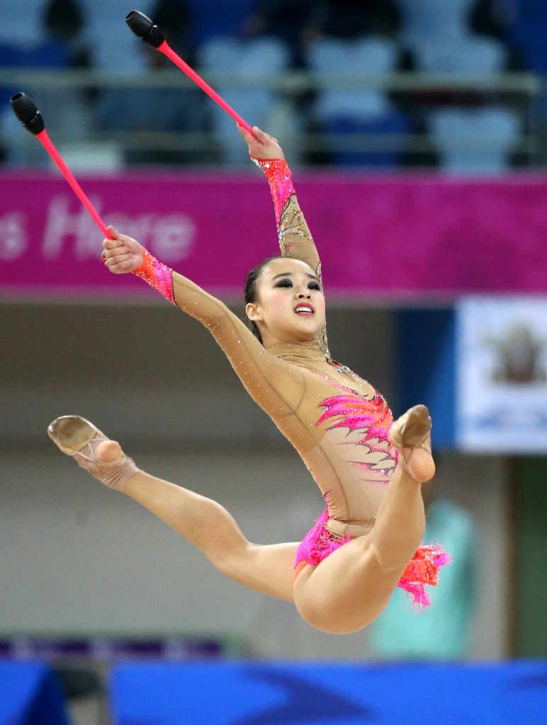 Son Yeon-jae won South Korea's first-ever Asiad gold in the individual all-around event at the Namdong Gymnasium in Incheon, Thursday.