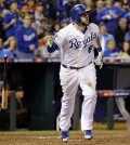 Kansas City Royals' Mike Moustakas hits a home run during the seventh inning of Game 6 of baseball's World Series against the San Francisco Giants Tuesday, Oct. 28, 2014, in Kansas City, Mo. (AP Photo/David J. Phillip)