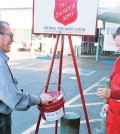 A Salvation Army red kettle outside Hannam Chain in Los Angeles' Koreatown.