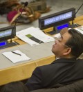 Choe Myong Nam, a North Korean official in charge of U.N. affairs and human rights, listens during a meeting of the U.N. General Assembly human rights committee, Tuesday, Nov. 18, 2014. An attempt to weaken a United Nations move to refer North Korea to the International Criminal Court for alleged crimes against humanity failed Tuesday. (AP Photo/Bebeto Matthews)