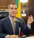 Los Angeles Mayor Eric Garcetti discusses his Asia visit at a press conference Monday. (Park Sang-hyuk/The Korea Times)