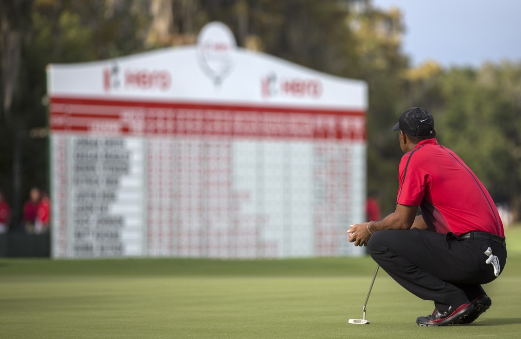 Tiger Woods waits for his turn to put on the 18th green during the final round of the Hero World Challenge golf tournament on Sunday, Dec. 7, 2014, in Windermere, Fla. (AP Photo/Willie J. Allen Jr.)