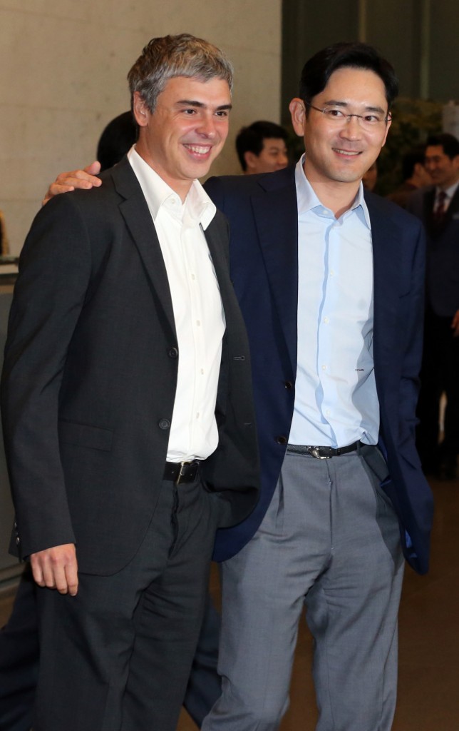 Samsung Vice Chairman Lee Jae-yong, left, with Google co-founder Larry Page