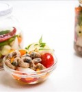 Pickled larva and assorted vegetables (Photo courtesy of 2014 Agribioexpo/Yonhap)