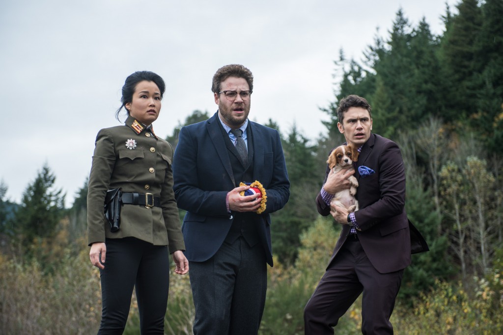 Diana Bang plays Sook in Sony's semi-controversial political comedy "The Inverview." She co-stars alongside Seth Rogen, center, and James Franco. (Courtesy of Sony Pictures)