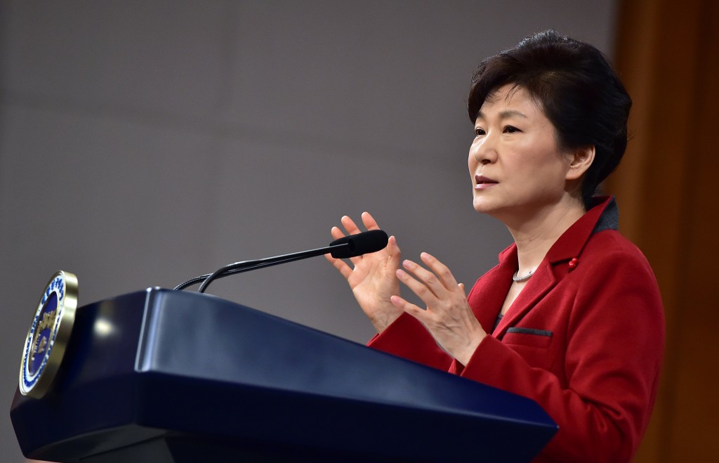 President Park Geun-hye speaks in a nationally televised press conference at the presidential office on Jan. 12, 2014.   (AP Photo)