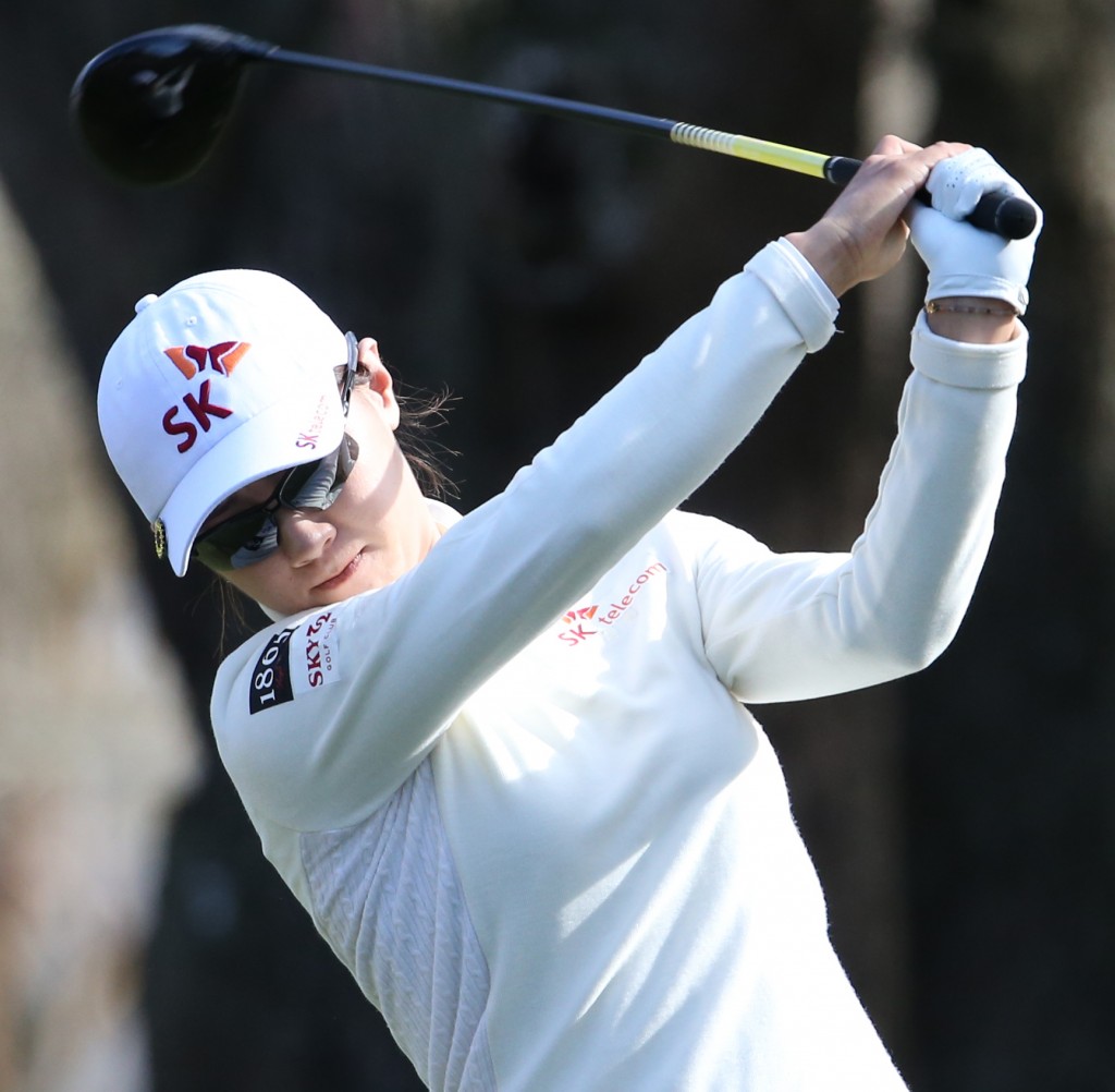 Na Yeon Choi of South Korea watches her ball fly from the 9th tee during the third round of the LPGA Coates Golf Championship at the Golden Ocala Golf and Equestrian Club in Ocala, Fla. on Friday, Jan. 30, 2015. (AP Photo/The Ocala Star-Banner, Bruce Ackerman) 