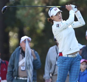 Na Yeon Choi of South Korea watches the flight of her ball from the 10th tee during the first round of the LPGA's Coates Golf Championship at Golden Ocala Golf and Equestrian Club in Ocala, Fla., on Wednesday, Jan. 28, 2015. (AP Photo/The Star-Banner Photo, Bruce Ackerman)