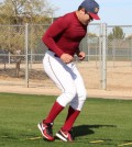 Shortstop Kang Jung-ho joins his former KBO team, the Nexen Heroes, for their spring training in Surprise, Arizona, on Jan. 19, 2015. The Pittsburgh Pirates and Kang have agreed to a four-year deal worth about US$16 million with an option for a fifth season. Kang will join the Pirates spring camp on Feb. 10. (Yonhap)