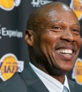 Byron Scott smiles as he is introduced as the successor to Mike D'Antoni as the Lakers' head coach, in a multi-year contract during a news conference in Los Angeles Tuesday, July 29, 2014. Scott is the former head coach for New Jersey, New Orleans and Cleveland, reaching two NBA Finals with the Nets. He was the NBA's coach of the year in 2008. (AP Photo/Damian Dovarganes) (The Associated Press)