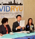 Los Angeles City Council candidate David Ryu speaks during a press conference.