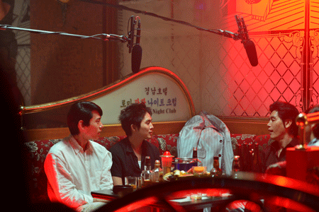 Actors Teo Yoo (left), Justin Chon and Choi Seong-guk perform a scene from the film.