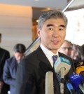 U.S. Special Representative for North Korea Policy, Ambassador Sung Kim, speaks during a media briefing at a hotel in Beijing Friday. (Yonhap)
