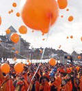 Participants release balloons to celebrate a countdown to the start of the 2018 Winter Olympics in Pyeongchang, South Korea. (AP Photo/Yonhap, Han Jong-chan)