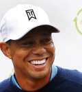 Tiger Woods talks to the media after playing a practice round at the Phoenix Open golf tournament on Tuesday, Jan. 27, 2015, in Scottsdale, Ariz. (AP Photo/Rick Scuteri)